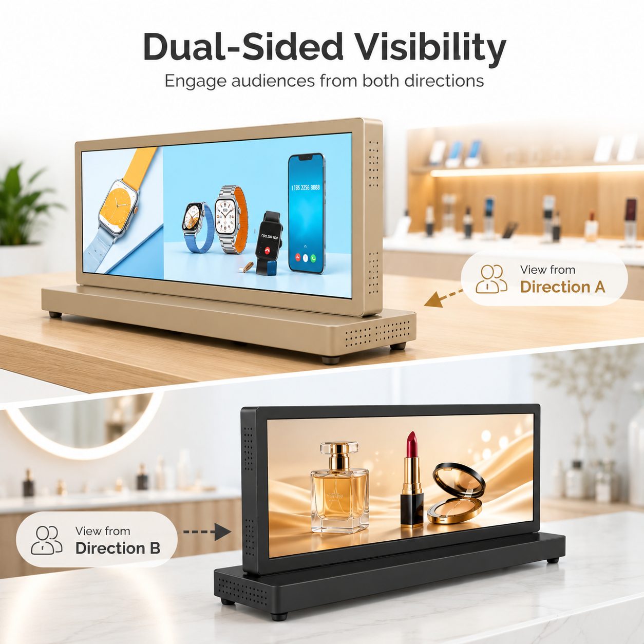 28.6" Dual-Sided Stretched Bar LCD Digital Signage Display – Android 13 Tabletop Advertising Screen with WiFi & CMS
