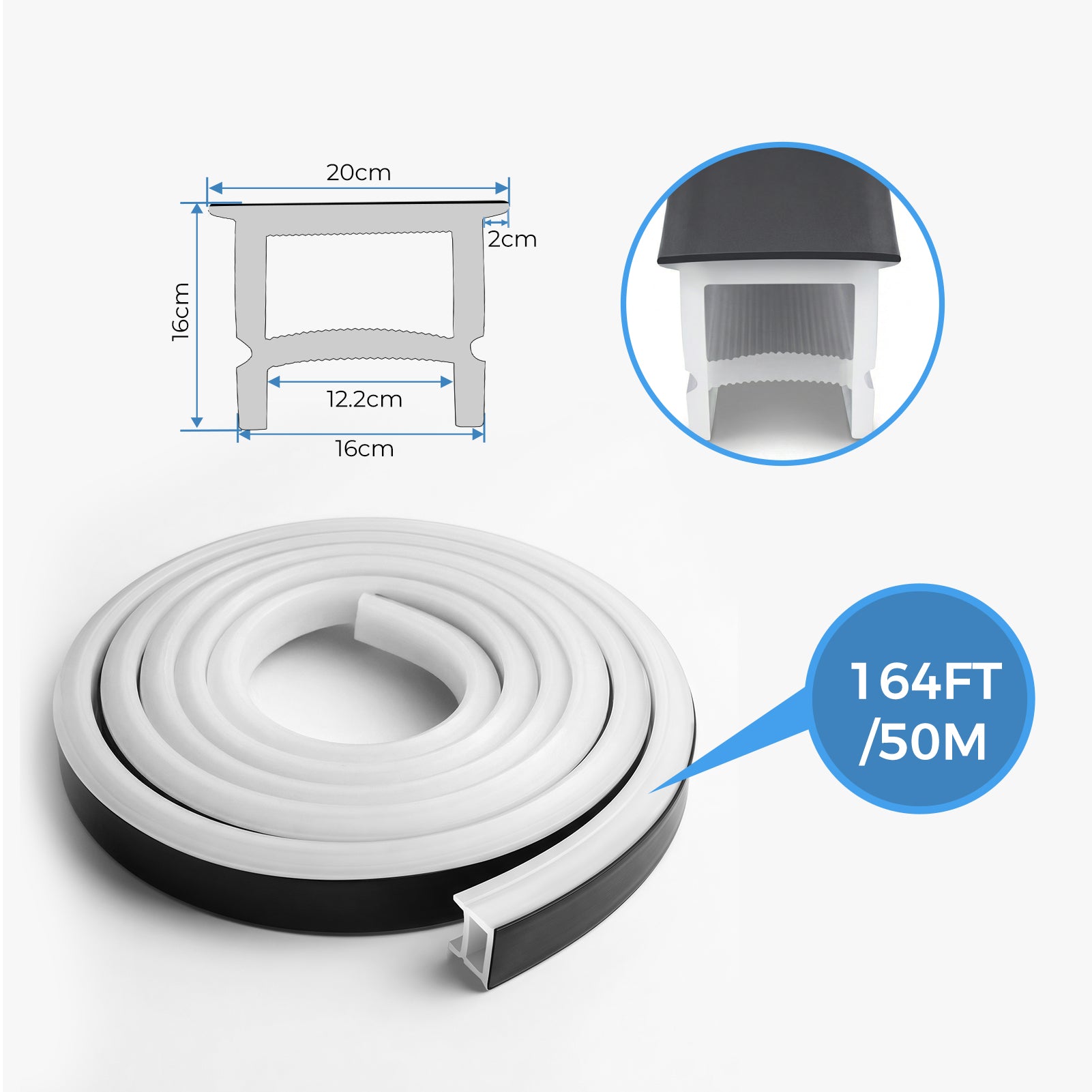 Boîtier pour néon – S2020 Noir | Système de canaux LED en silicone 20 x 20 mm | Étanchéité IP67 | Largeur du circuit imprimé 12 mm | 50 m | Stock local États-Unis/Royaume-Uni/Allemagne