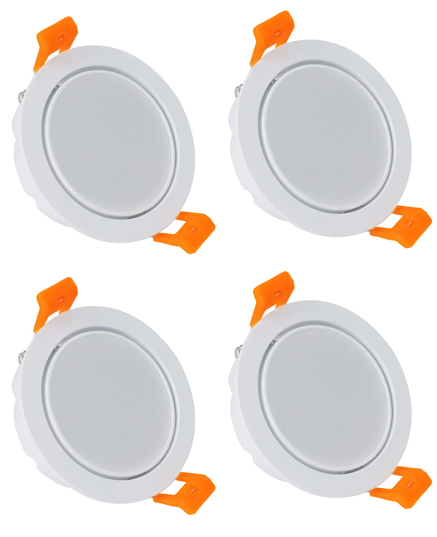 ECO-5 Series Adjustable Ultra-Thin Frosted LED Downlight – White Housing – TRIAC Dimmable – 5W (3″ Cut-out) – 4-Pack – 3000K–6000K – 100–130V / 200–240V