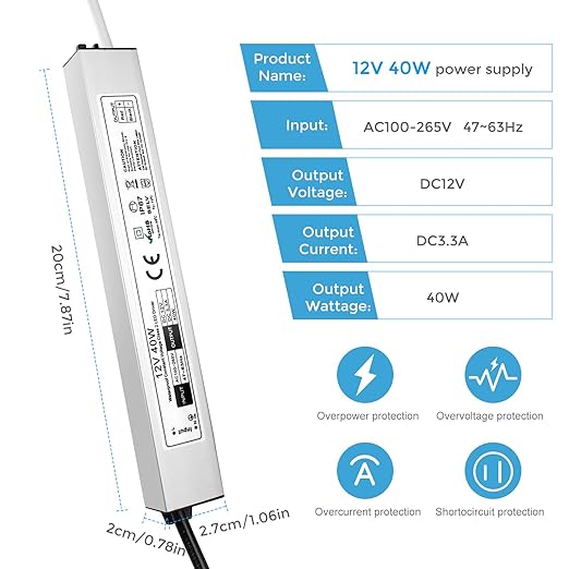 12V Waterproof LED Power Supply 30W–280W, 90–265V Input, Single/Dual Wire Output, Aluminum Housing, Outdoor LED Driver, CE/RoHS/FCC —US/UK/EU Plug & Wire Leads Options