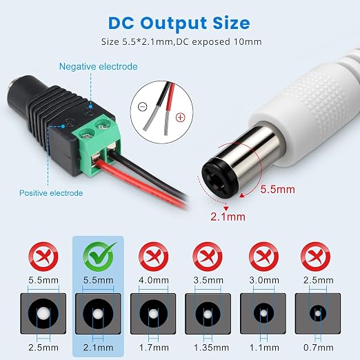 DC 24V Power Supply Adapter with On/Off Switch, 72W, US Plug, White Housing, 100–240V AC Input, Wall Plug Charger for LED Strip Lights and Electronics