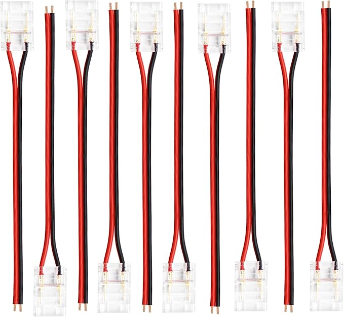 Transparent Crystal LED Strip Connectors – 10mm 2Pin Solderless Clips | Strip to Wire / Strip to Strip / DC Adapter – Local Stock US/UK