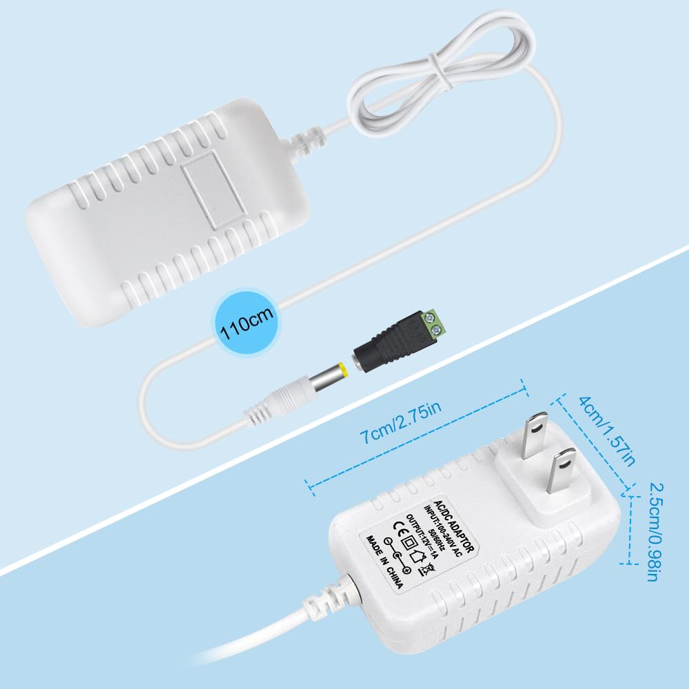 12V Power Supply Adapter 12W/24W/36W, AC 100–240V Input, Wall Plug Transformer, White Case — US Plug, LED Driver for Strip/CCTV/Electronics