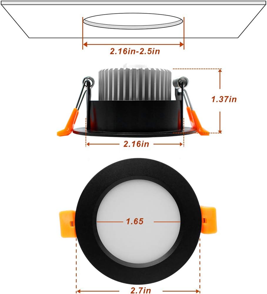 ECO-1 Series Frosted LED Downlight – Black Housing – TRIAC Dimmable – 3W/5W/7W/9W – 4-Pack/10-Pack – 2700K–6000K – 100–130V / 200–240V