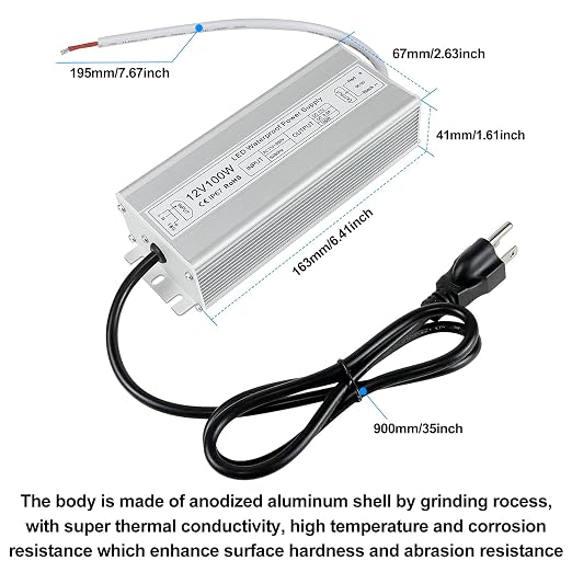 12V Waterproof LED Power Supply 30W–280W, 90–265V Input, Single/Dual Wire Output, Aluminum Housing, Outdoor LED Driver, CE/RoHS/FCC —US/UK/EU Plug & Wire Leads Options