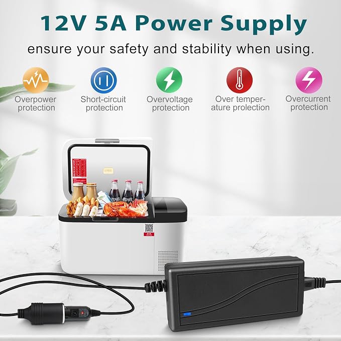DC 12V Cigarette Lighter Desktop Power Supply Adapter 60W–120W, AC 100–240V Input, Converter Transformer with UK Plug — for Car Accessories, Air Pump, Cooler, and Electronics