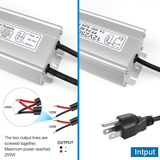 12V Waterproof LED Power Supply 30W–280W, 90–265V Input, Single/Dual Wire Output, Aluminum Housing, Outdoor LED Driver, CE/RoHS/FCC —US/UK/EU Plug & Wire Leads Options