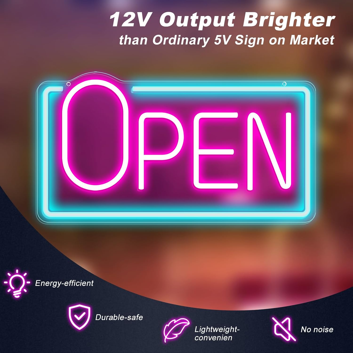 OPEN Neon Sign – Big “O” Style | 5 Glow Color Options | 17×9 inch (42×22 cm) | Window Hanging | Plug & Play for Storefronts