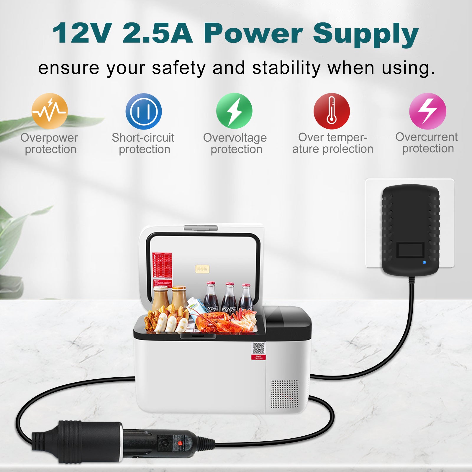 DC 12V Cigarette Lighter Power Supply Adapter 12W–36W, AC 100–240V to 12V Converter Transformer, Car Socket Charger for Pump, Cooler, LED Lights — US Plug