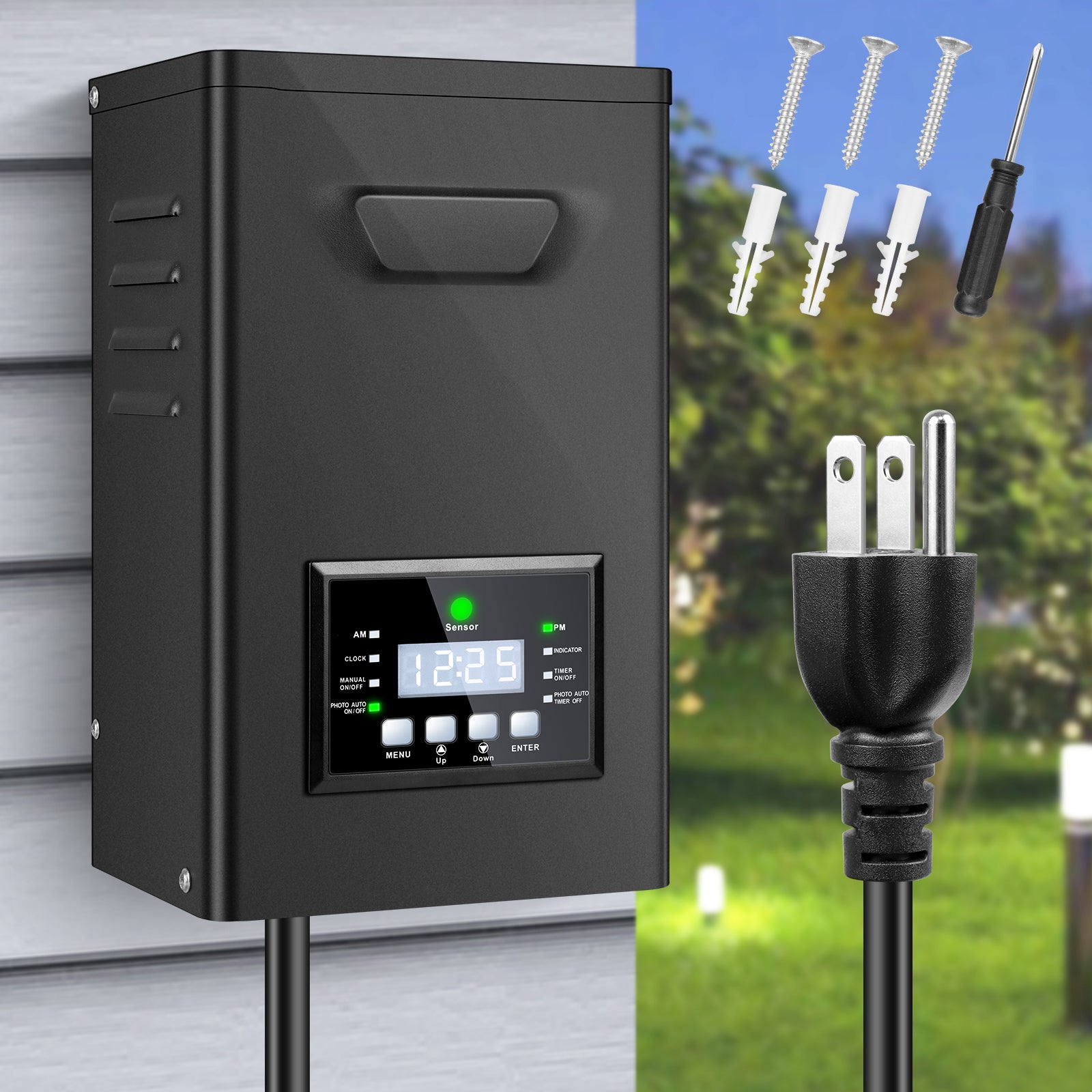 300W / 400W Heavy-Duty Low Voltage Landscape Transformer, 120V AC to 12V/14V AC Outdoor Lighting Power Supply with LCD Timer & Photocell Sensor