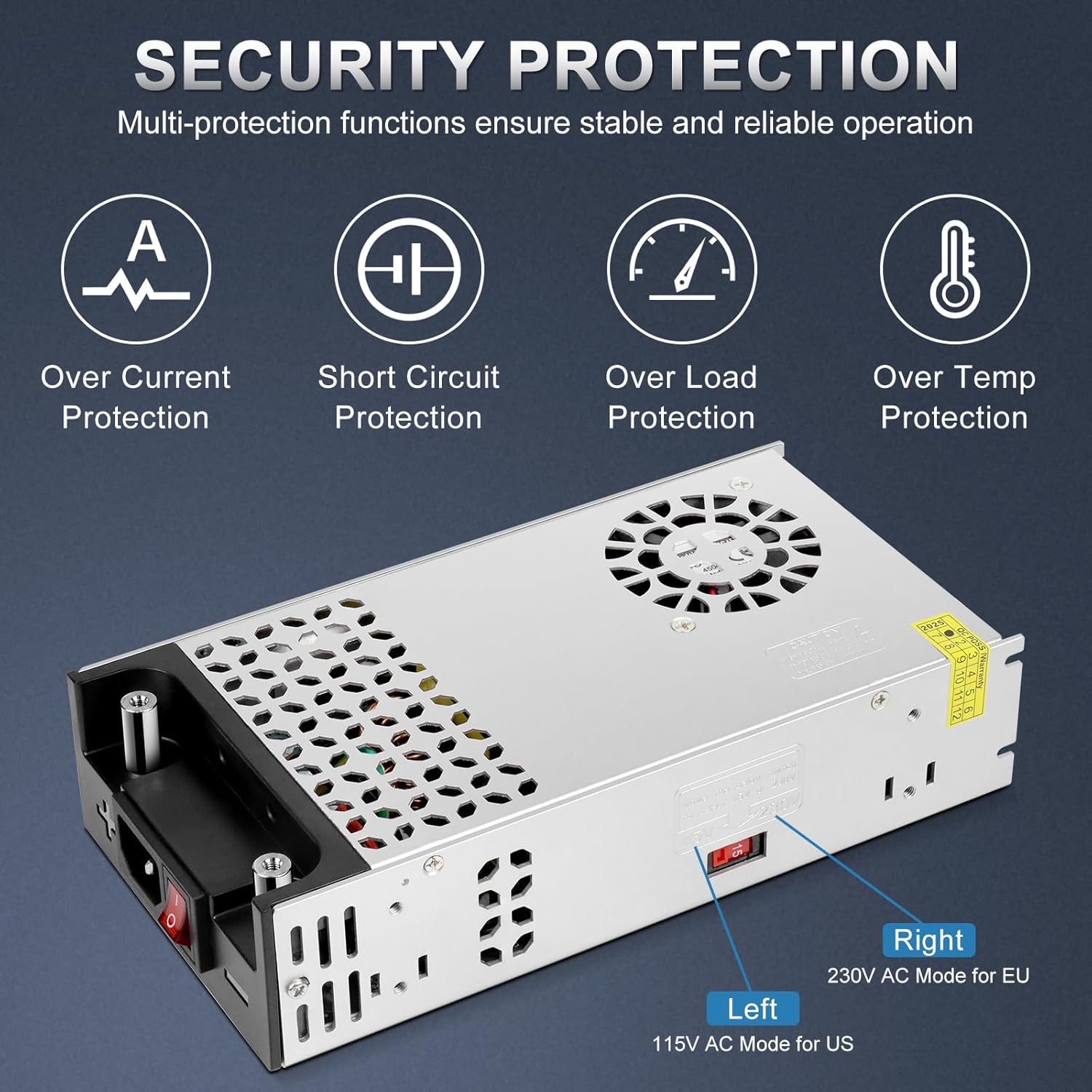 Upgrade 12 V DC Schaltnetzteil 360 W–720 W (30 A–60 A), AC 110/240 V Eingangskonverter und Transformator, Kühllüfterdesign, LED-Treiberadapter für Lichtstreifen, 3D-Drucker, Radio – US/UK/EU-Steckeroptionen, CE/FCC/RoHS-zertifiziert