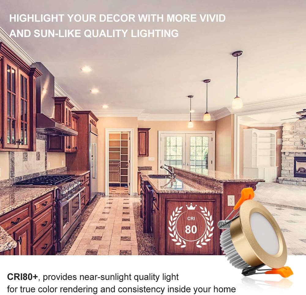 ECO-1 Series Frosted LED Downlight – Gold Housing – TRIAC Dimmable – 3W/5W/7W/9W – 4-Pack/10-Pack – 2700K–6000K – 100–130V / 200–240V