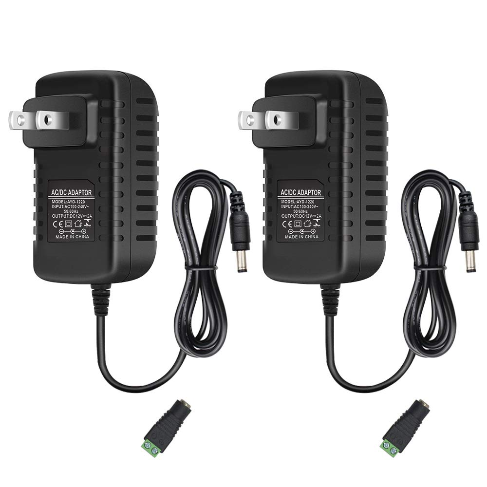 12V Power Supply Adapter 12W/24W, AC 100–240V Input, Wall Plug Transformer, Black Case — US/UK Plug, LED Driver for Strip/CCTV/Electronics