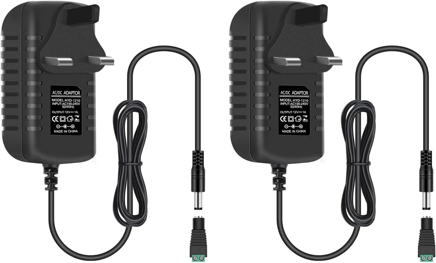 12V Power Supply Adapter 12W/24W, AC 100–240V Input, Wall Plug Transformer, Black Case — US/UK Plug, LED Driver for Strip/CCTV/Electronics