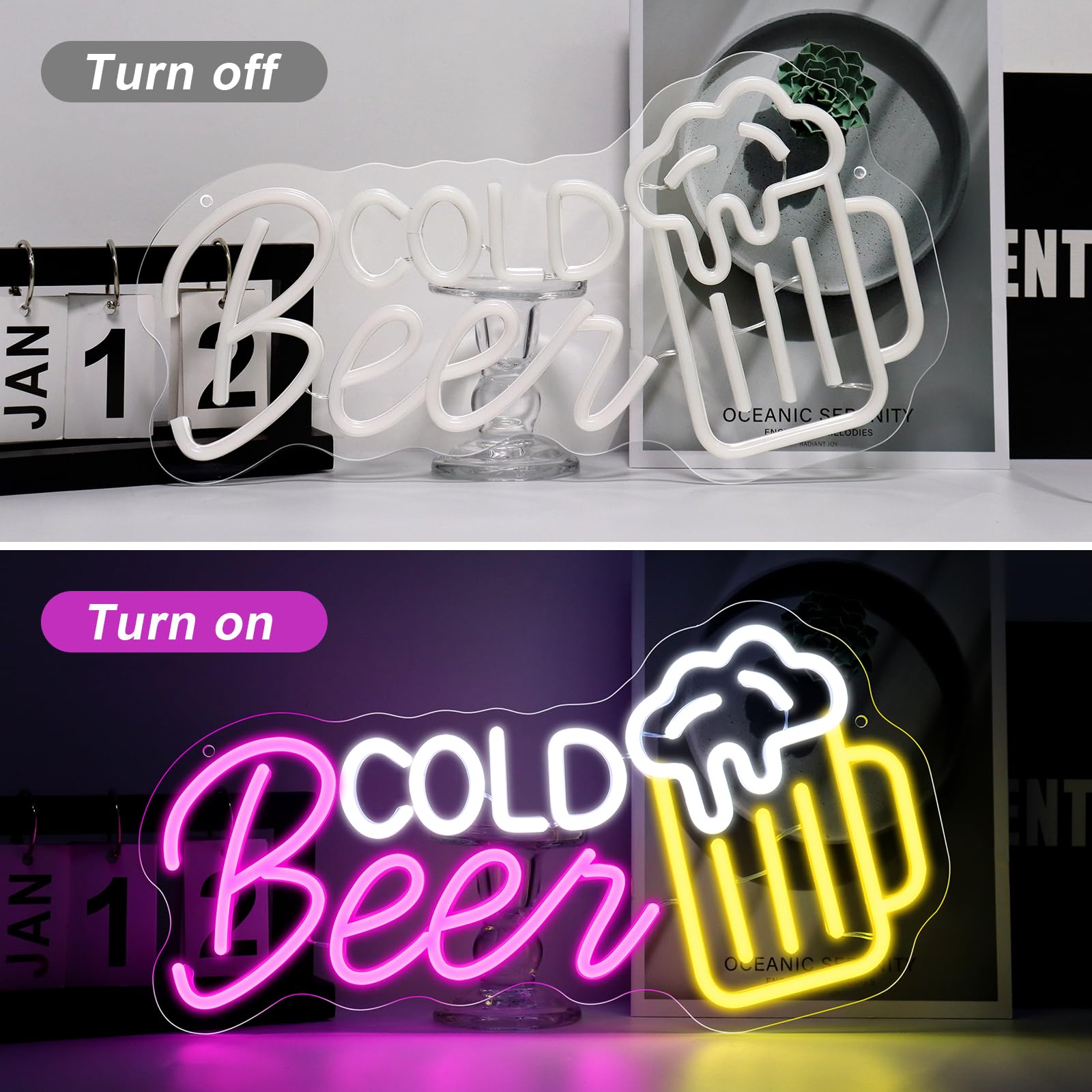 Cold Beer LED Sign – 16.5 × 8.8 inch | Multi-Color Glow | USB Powered | Hanging | Ideal for Bar, Pub, Lounge, Nightclub, Party Mood Lighting