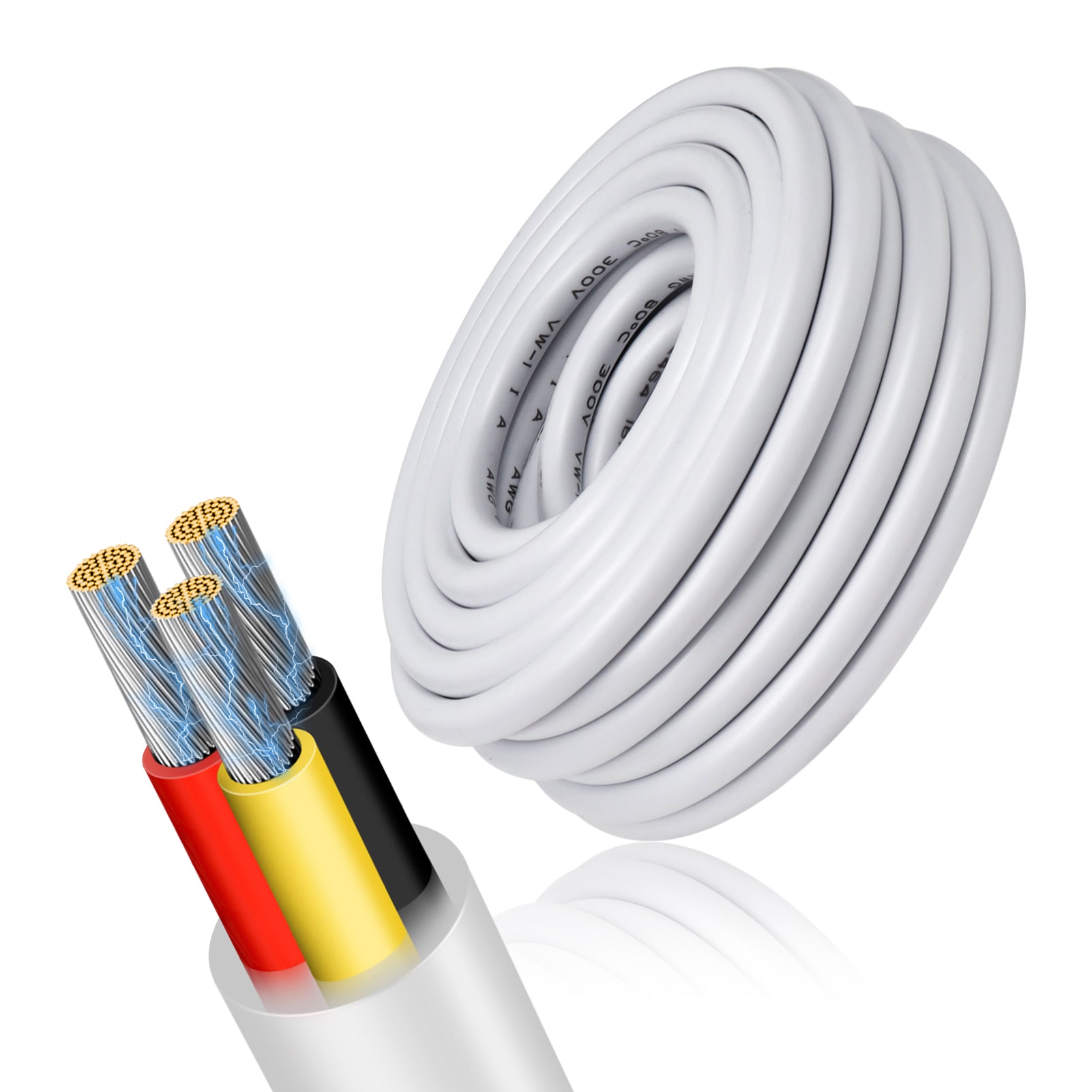 14 AWG Electrical Wire, 2/3/4/5 Conductor Stranded Tinned Copper Cable, Black/White PVC Multi-Core Extension Cord, Flexible Control Wire — 10/20/50m (33ft–165ft) Options