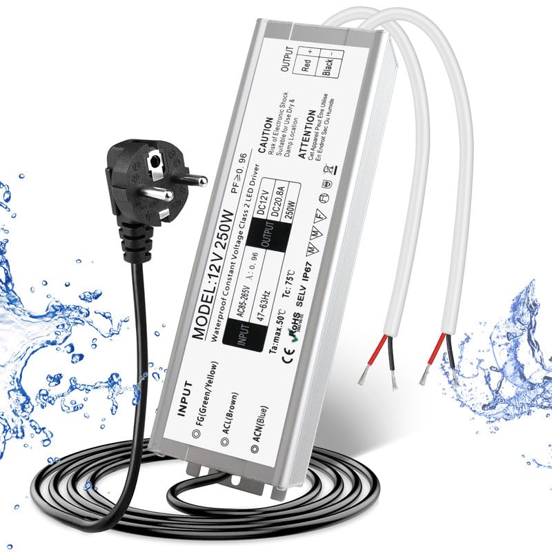 12V Waterproof LED Power Supply 30W–300W, 90–265V Input, Single/Dual Wire Output, Outdoor LED Driver, CE/RoHS/FCC —US/UK/EU Plug & Wire Leads Options