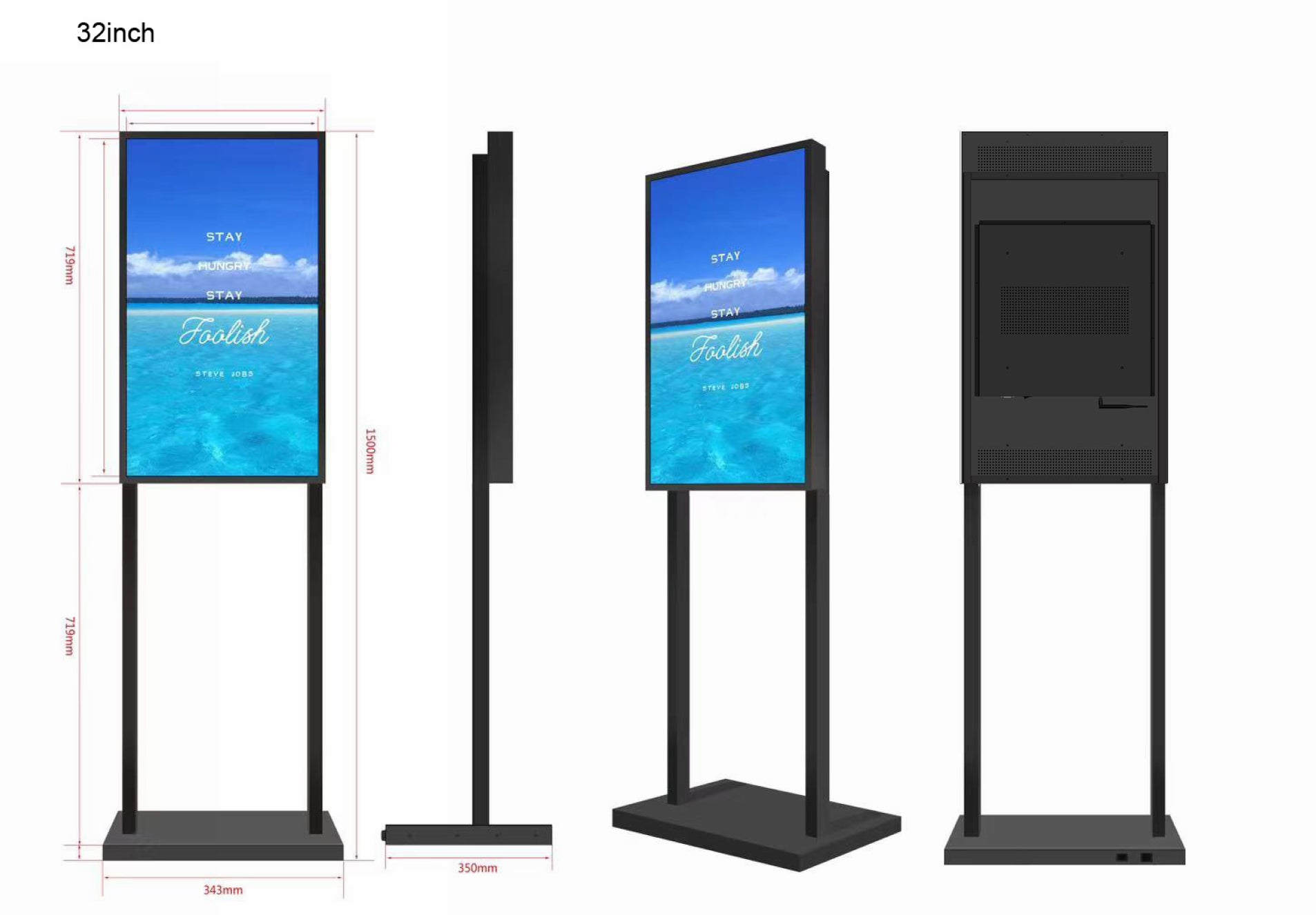32" einseitiges 2500 Nits High Bright LCD-Fensterwerbedisplay, Android RK3568 2G+32G, ohne Touch, Cloud/APP/USB, Wandmontage/Bodenständer/Hängemontage