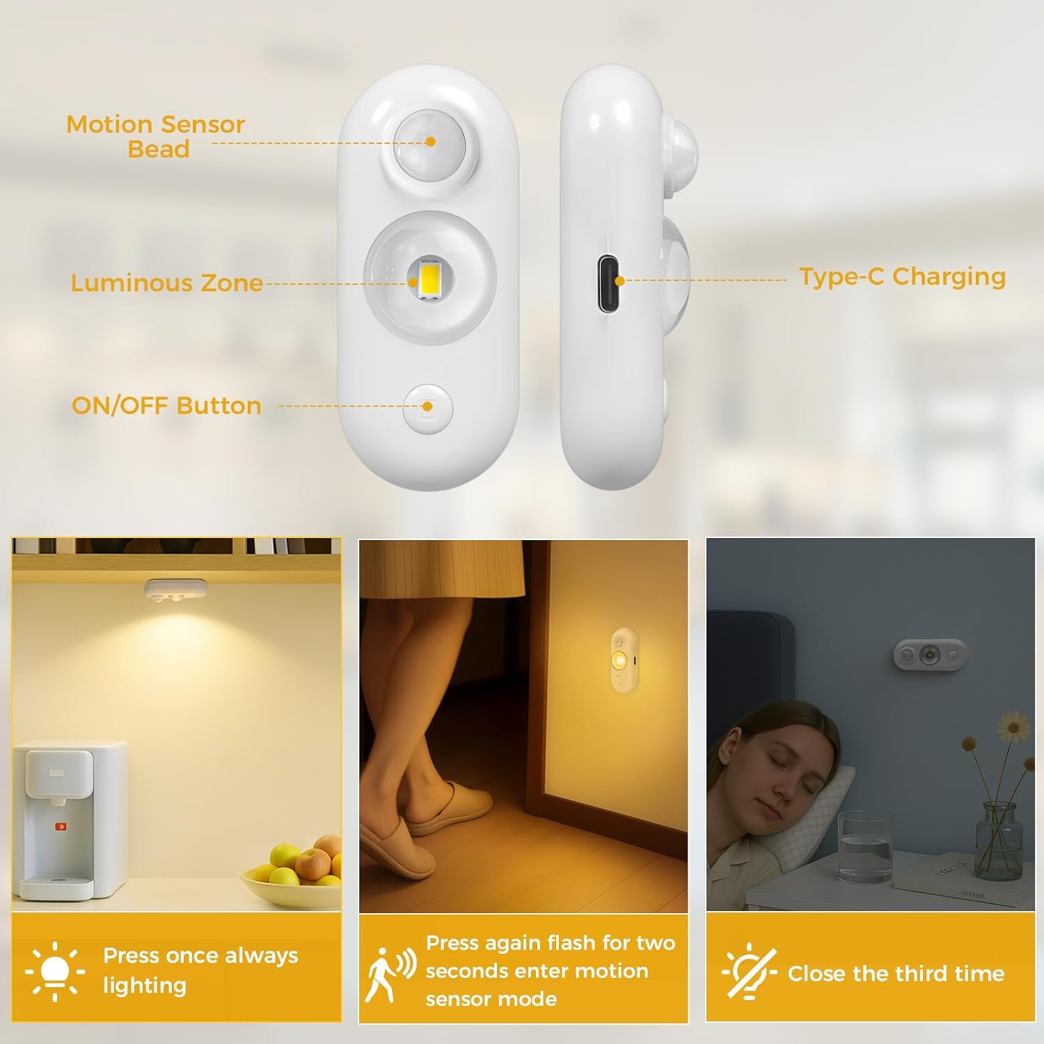 4er/6er-Pack wiederaufladbare ovale LED-Schrankleuchte | Bewegungssensor, Tippschalter, dimmbar | Warm-/Tageslichtweiß | Schwarz-/Weiß-Finish | Magnethalterung für Schränke und Vitrinen 
