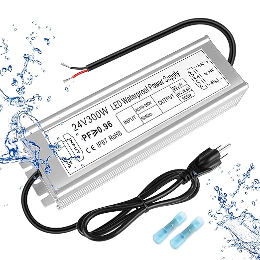 Wasserdichtes 24-V-LED-Netzteil, 30–300 W, 90–265 V Eingang, Einzel-/Doppelkabelausgang, LED-Treiber für den Außenbereich, CE/RoHS/FCC – Optionen für US-/UK-/EU-Stecker und Kabel 