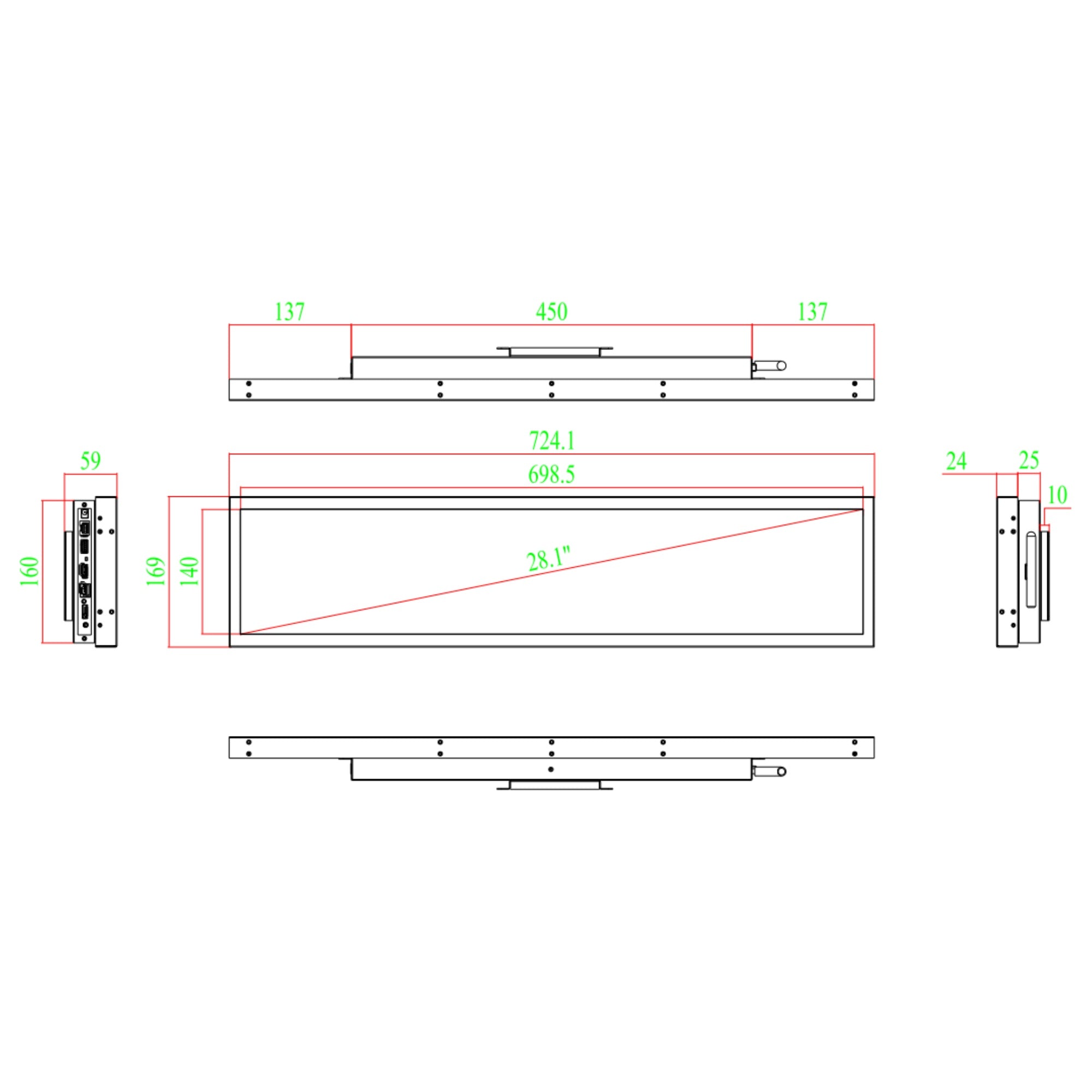 37.6 Inch (885.6×120mm Viewable) Ultra-Wide Android LCD Bar Display for Retail Shelves | Optional Touch | Cloud, App & USB Content Management