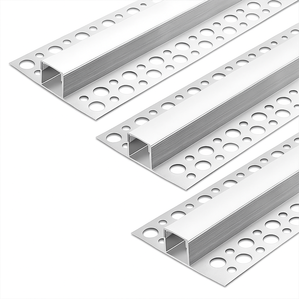 Double-Sided Plaster-in Drywall  LED Aluminum Channels– Fit for 1 to 12mm LED Strip | 1Meter | Silver | Milky White Cover | 4 / 6 / 10 -Pack | Local Stock US/UK