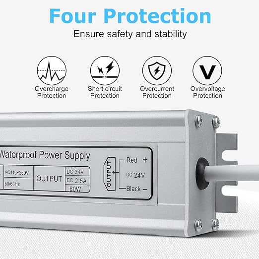 Wasserdichtes 24-V-LED-Netzteil, 30–300 W, 90–265 V Eingang, Einzel-/Doppelkabelausgang, LED-Treiber für den Außenbereich, CE/RoHS/FCC – Optionen für US-/UK-/EU-Stecker und Kabel 
