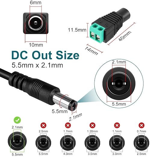 DC 24V Power Supply Adapter 60W, AC 100–240V to 24V Switching Transformer, LED Driver Wall Plug Charger with US Plug, Black Case
