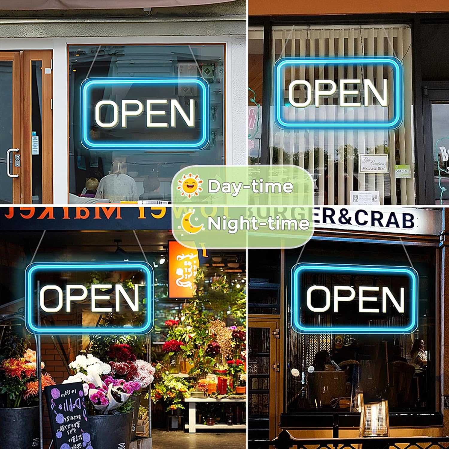 Vertical OPEN Neon Sign – USB Powered | 17×9 inch (44×24 cm) | 6 Color Options | LED Window Hanging Light for Storefronts