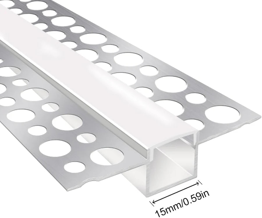 Double-Sided Plaster-in Drywall  LED Aluminum Channels– Fit for 1 to 12mm LED Strip | 1Meter | Silver | Milky White Cover | 1 / 2 / 3 Meter | Silver | Milky White Cover | 50 / 100 -Pack