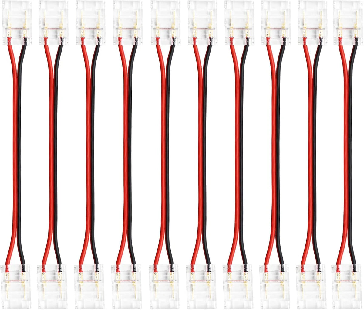 Transparent Crystal LED Strip Connectors – 10mm 2Pin Solderless Clips | Strip to Wire / Strip to Strip / DC Adapter – Local Stock US/UK