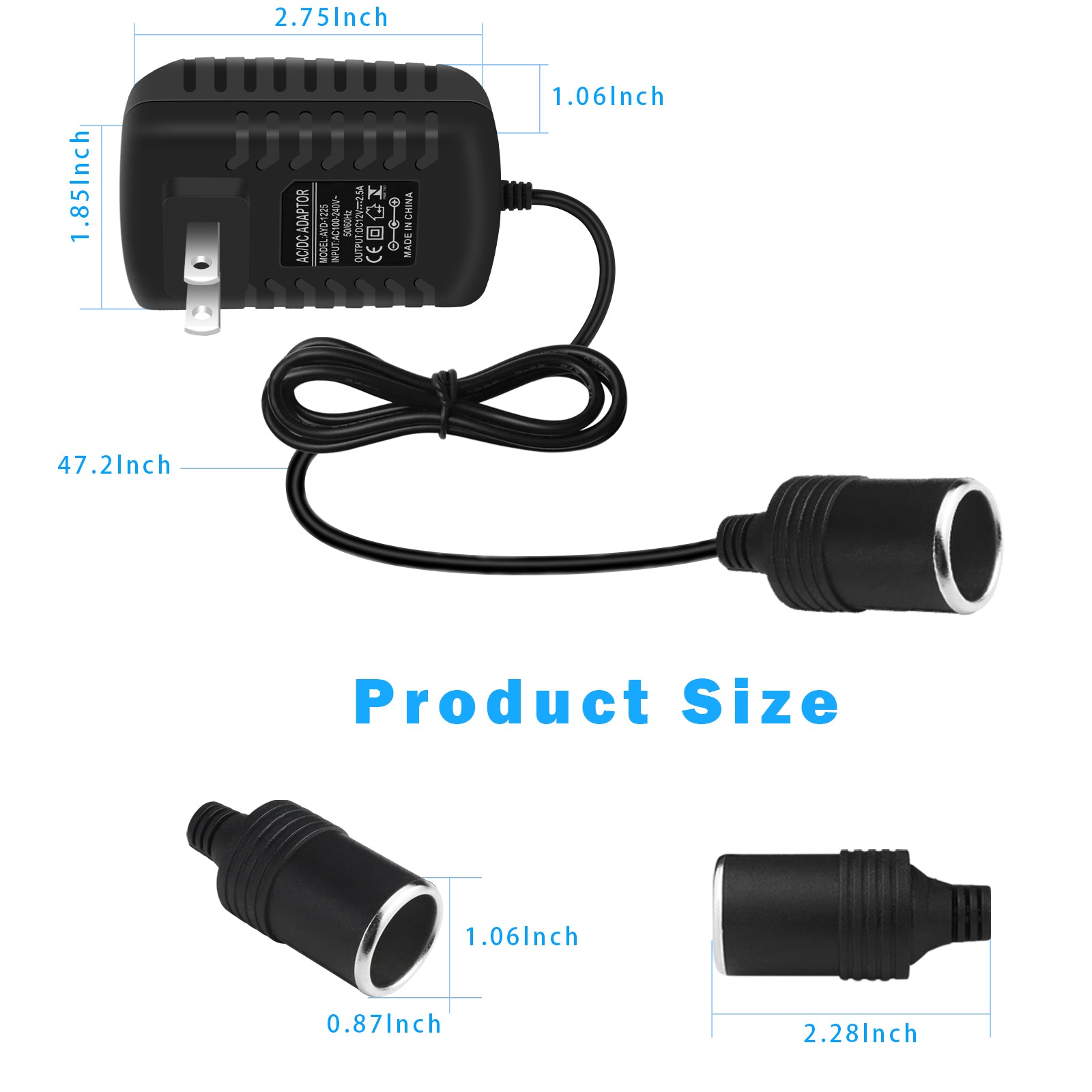 DC 12V Cigarette Lighter Power Supply Adapter 12W–36W, AC 100–240V to 12V Converter Transformer, Car Socket Charger for Pump, Cooler, LED Lights — US Plug