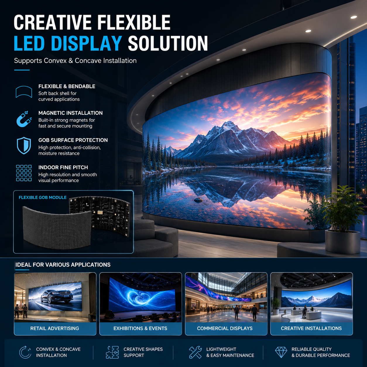 IF-2G Series Indoor Flexible GOB LED Module – P1.579 | 240×120mm | GOB | Soft Back Shell with Magnet | 550nits