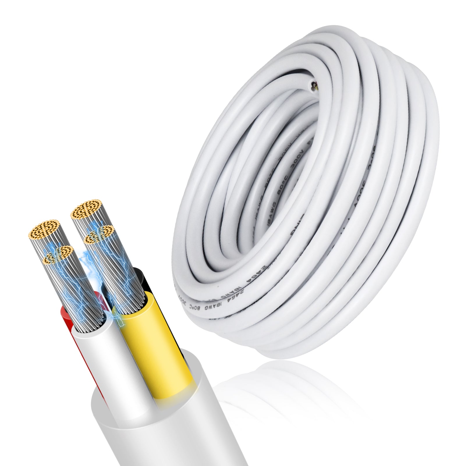 14 AWG Electrical Wire, 2/3/4/5 Conductor Stranded Tinned Copper Cable, Black/White PVC Multi-Core Extension Cord, Flexible Control Wire — 10/20/50m (33ft–165ft) Options