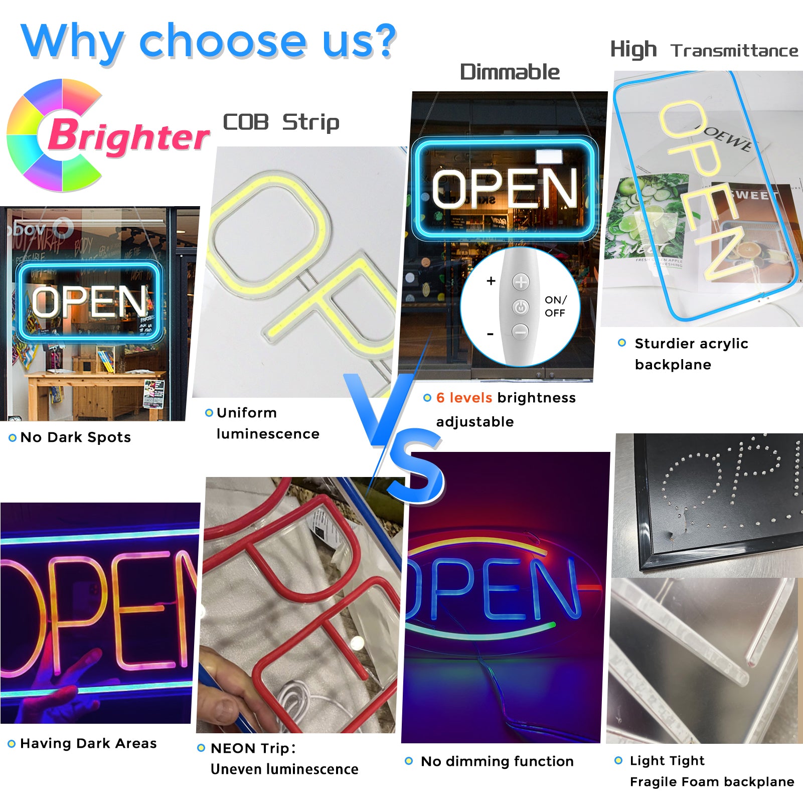 Vertical OPEN Neon Sign – USB Powered | 17×9 inch (44×24 cm) | 6 Color Options | LED Window Hanging Light for Storefronts