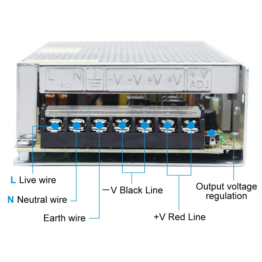 DC 12V/24V Switching Power Supply 60W–250W, AC 110/220V Input, Constant Voltage LED Driver Transformer, Metal Case with Screw Terminals, CE/FCC/RoHS Certified