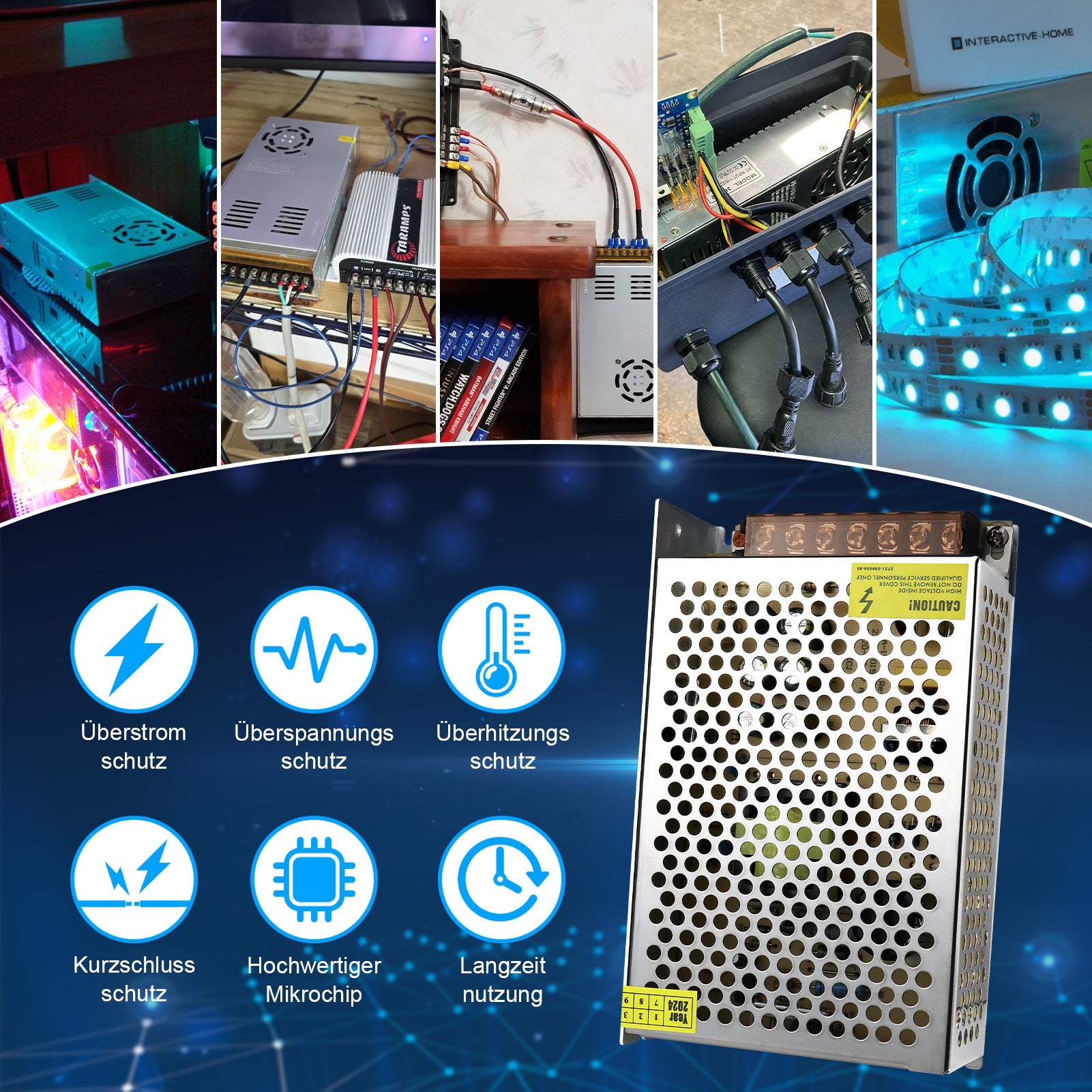 DC 5V Switching Power Supply 10W–300W, AC 110/220V Input, LED Strip Driver Transformer, Industrial Metal Case with Terminals, CE/FCC/RoHS Certified (300W with Cooling Fan)