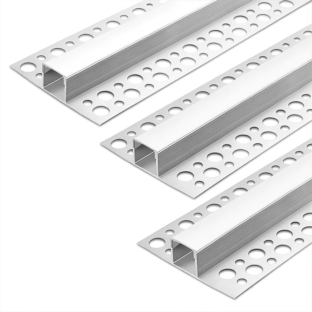 Double-Sided Plaster-in Drywall  LED Aluminum Channels– Fit for 1 to 12mm LED Strip | Silver | Milky White Cover | 1 / 2 / 3 Meter | Silver | Milky White Cover | 50 / 100 -Pack