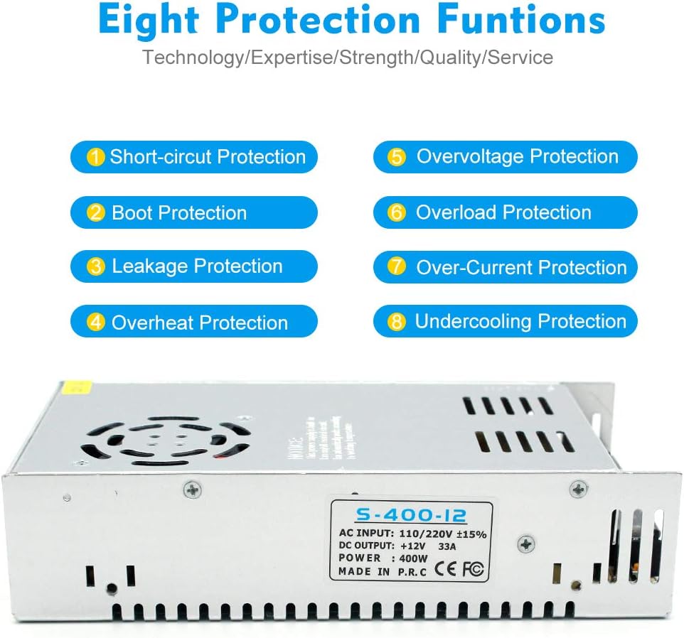DC 12V/24V Switching Power Supply 300W–600W, AC 110/220V Input, High Power LED Driver Transformer, Cooling Fan Metal Case, CE/FCC/RoHS Certified