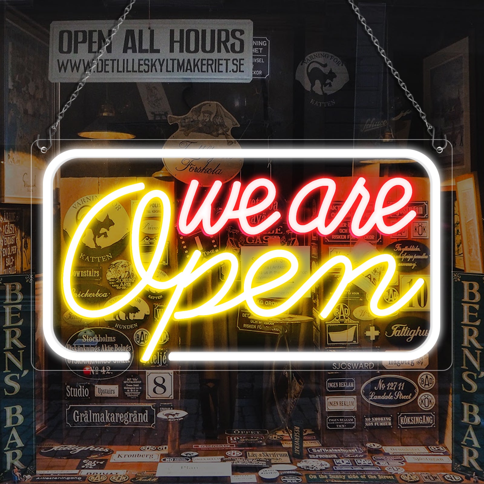We Are Open Neon Sign – 5 Glow Color Options | 17×9 inch (42×23 cm) | Window Hanging | Plug & Play for Storefronts