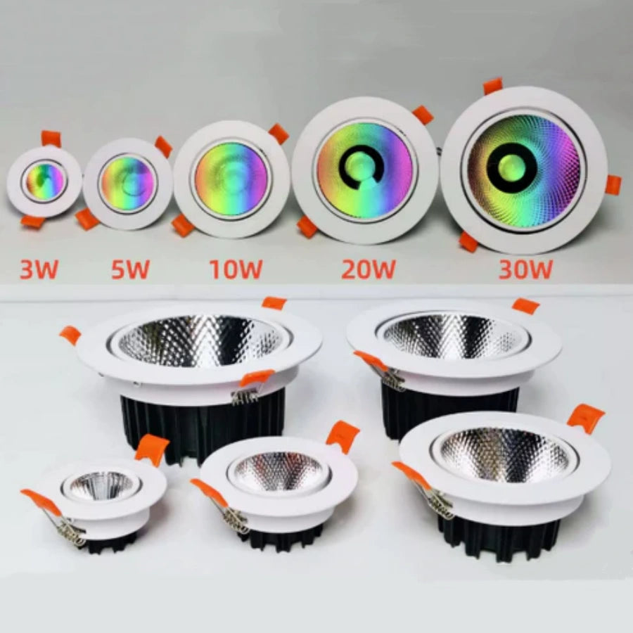 RGBW/RGBWW COB Recessed LED Lighting | 24V | 3W / 5W / 10W / 20W / 30W | White Round Embedded LED DownLights | 4 / 10Pack | Not Include RGBW Controller and Power Supply