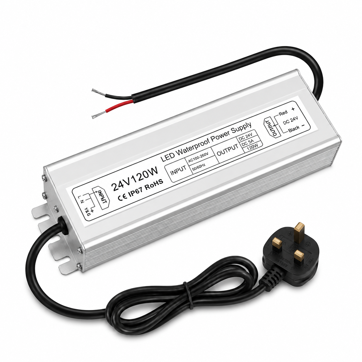 Wasserdichtes 24-V-LED-Netzteil, 30–300 W, 90–265 V Eingang, Einzel-/Doppelkabelausgang, LED-Treiber für den Außenbereich, CE/RoHS/FCC – Optionen für US-/UK-/EU-Stecker und Kabel 