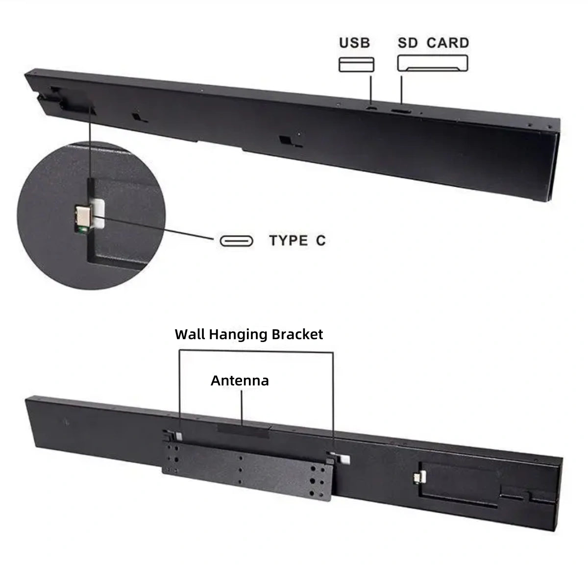 46.6 Inch Stretched Bar LCD Display for Store Shelf Promotion Wi-Fi Android System LCD Enclosure