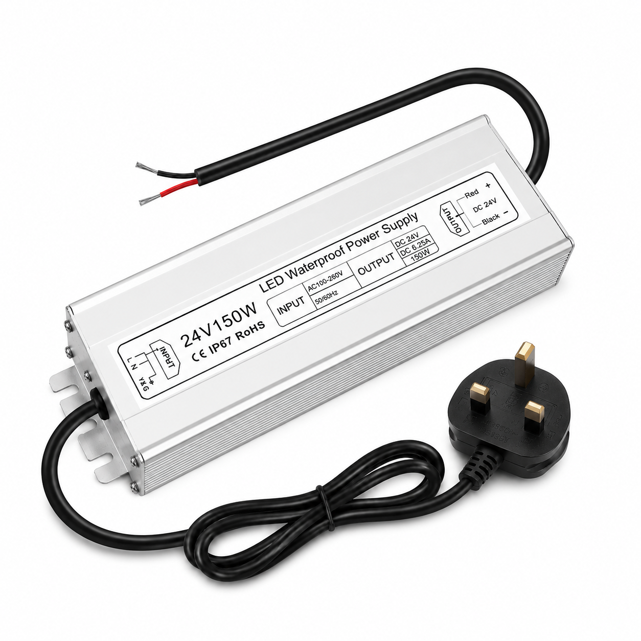 Wasserdichtes 24-V-LED-Netzteil, 30–300 W, 90–265 V Eingang, Einzel-/Doppelkabelausgang, LED-Treiber für den Außenbereich, CE/RoHS/FCC – Optionen für US-/UK-/EU-Stecker und Kabel 