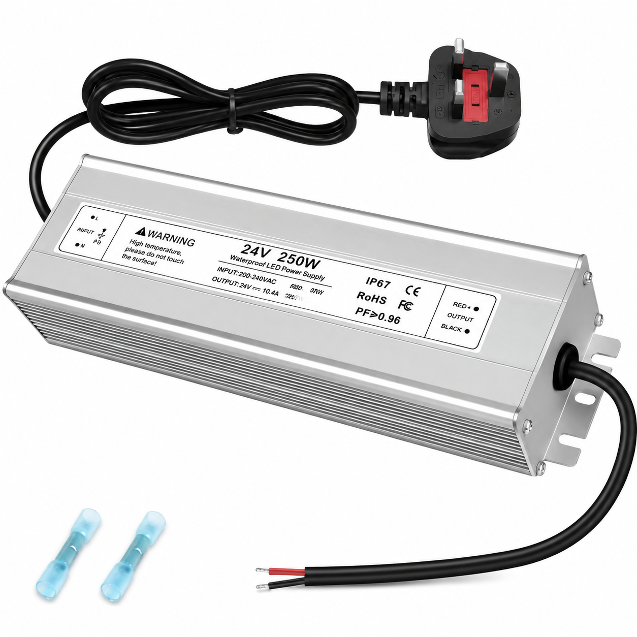 Wasserdichtes 24-V-LED-Netzteil, 30–300 W, 90–265 V Eingang, Einzel-/Doppelkabelausgang, LED-Treiber für den Außenbereich, CE/RoHS/FCC – Optionen für US-/UK-/EU-Stecker und Kabel 