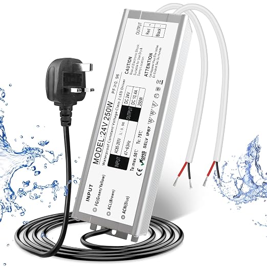 Wasserdichtes 24-V-LED-Netzteil, 30–300 W, 90–265 V Eingang, Einzel-/Doppelkabelausgang, LED-Treiber für den Außenbereich, CE/RoHS/FCC – Optionen für US-/UK-/EU-Stecker und Kabel 