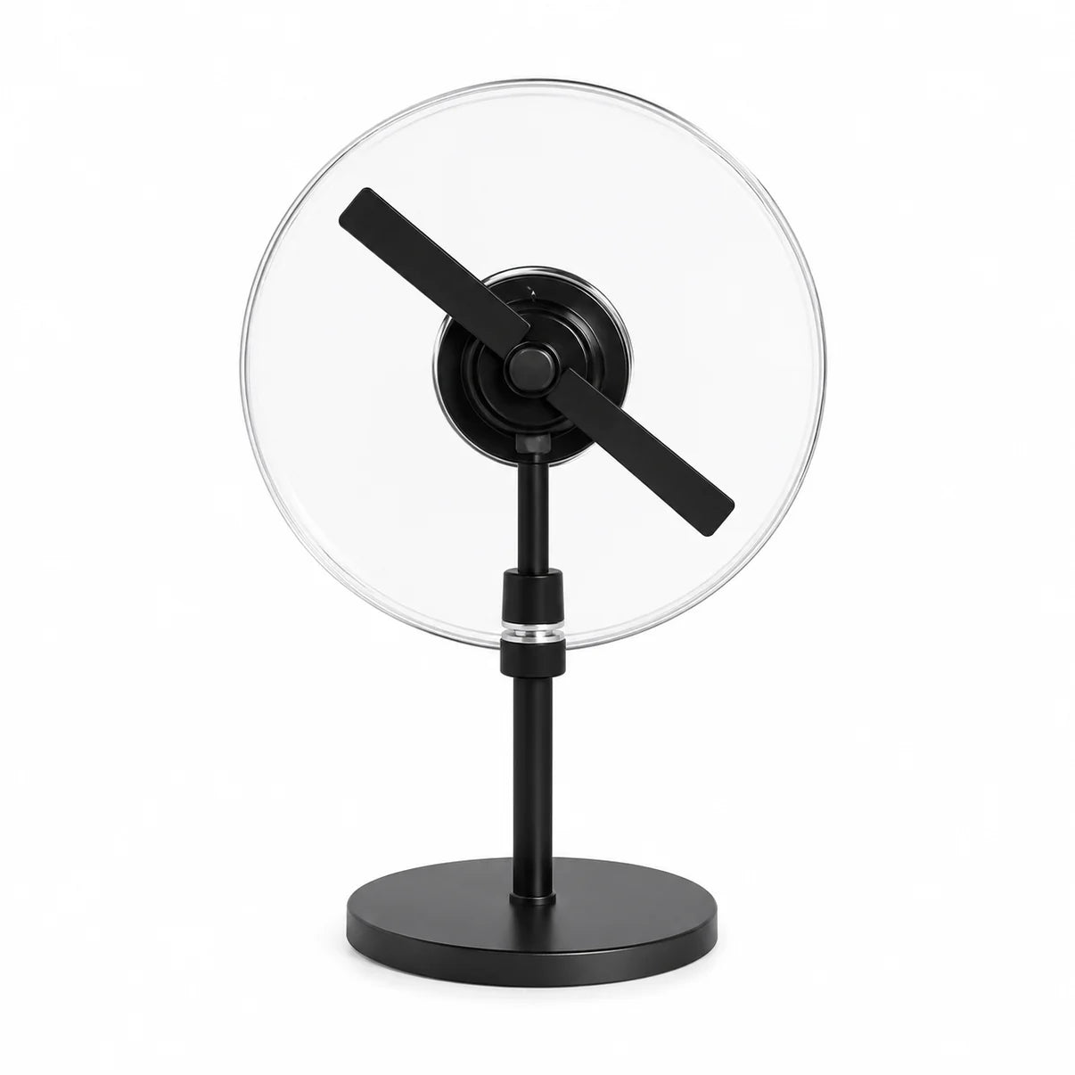 Ventilateur holographique 3D 30 cm (11,8 po) DC5 V | Lecteur visuel LED haute luminosité à 2 pales | Support de bureau/sol | Alimentation par batterie (non fournie) | Boîtier de protection transparent ou noir