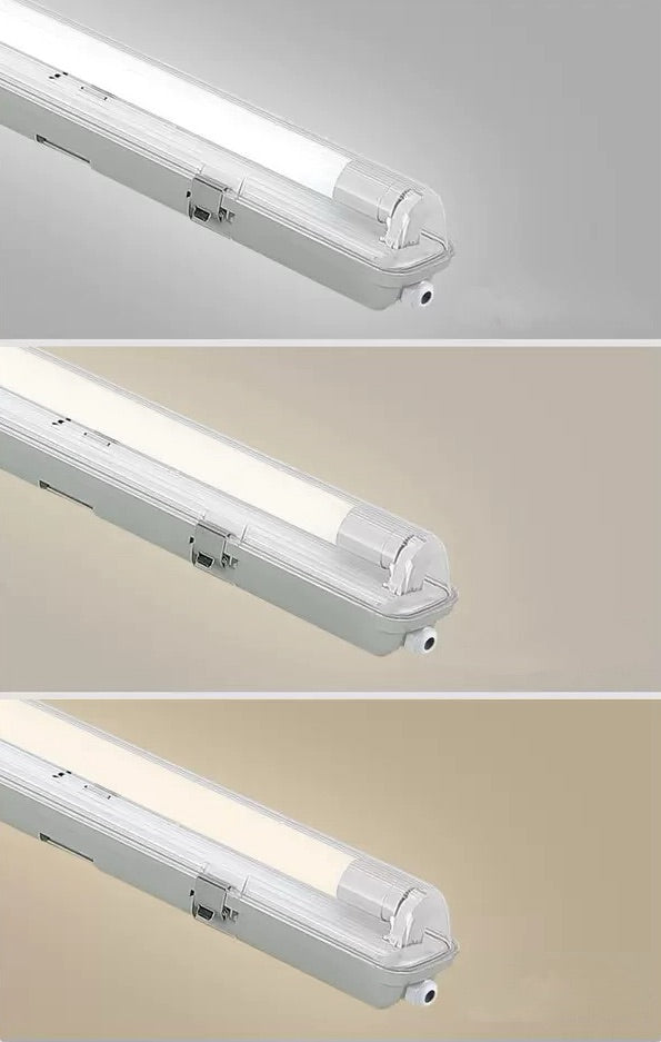 TP Series LED Tri-Proof Light – 2ft | 2-Tube Included | Waterproof Dustproof LED Fixture | Stripe Clear Cover | 3000K/4000K/5000K | 4-Pack | AC 90–240V | Non-Dimmable