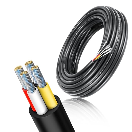 16 AWG Electrical Cable, 2/3/4/5 Core Stranded Tinned Copper Wire, Black/White PVC Sheathed Multi-Conductor Extension Cord for Wiring, 10/20/50m (33ft–165ft) Options
