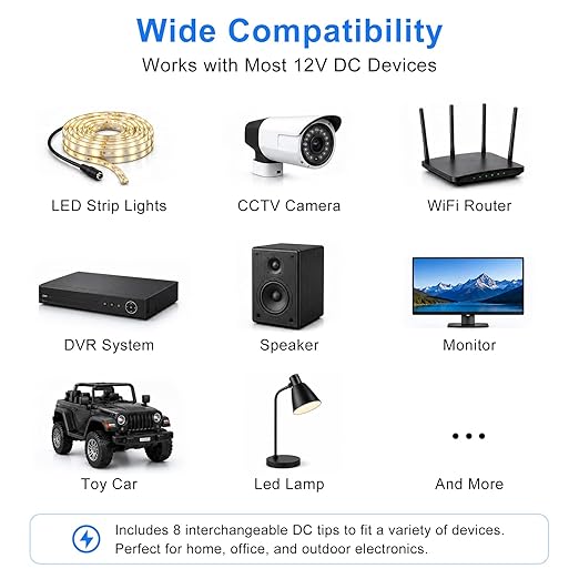 12V 24W Wall Plug Power Supply - AC 100-240V Input, Black Housing with US Plug for LED Strip Lights, Router and Electronic Devices